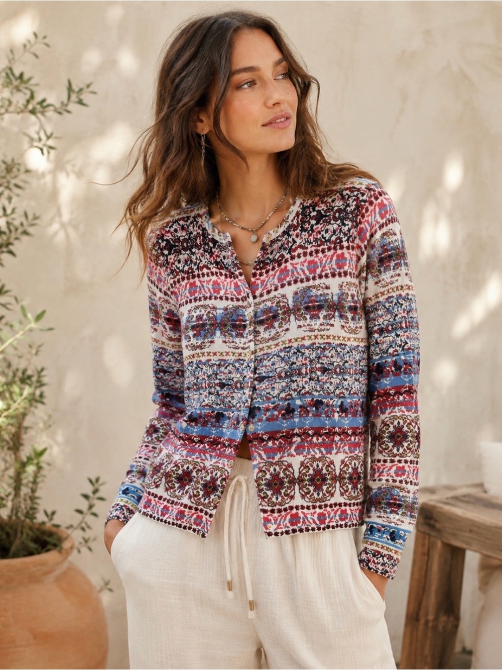 SUNDANCE Multi Floral Print Button Down Lightweight Cardigan Sweater Medium